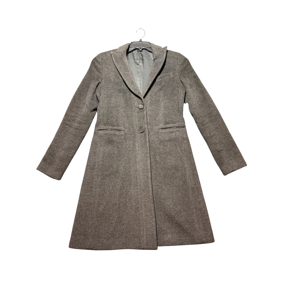 Theory Wool Blend Long Coat Womens 4 Charcoal Grey Excellent Single Breasted